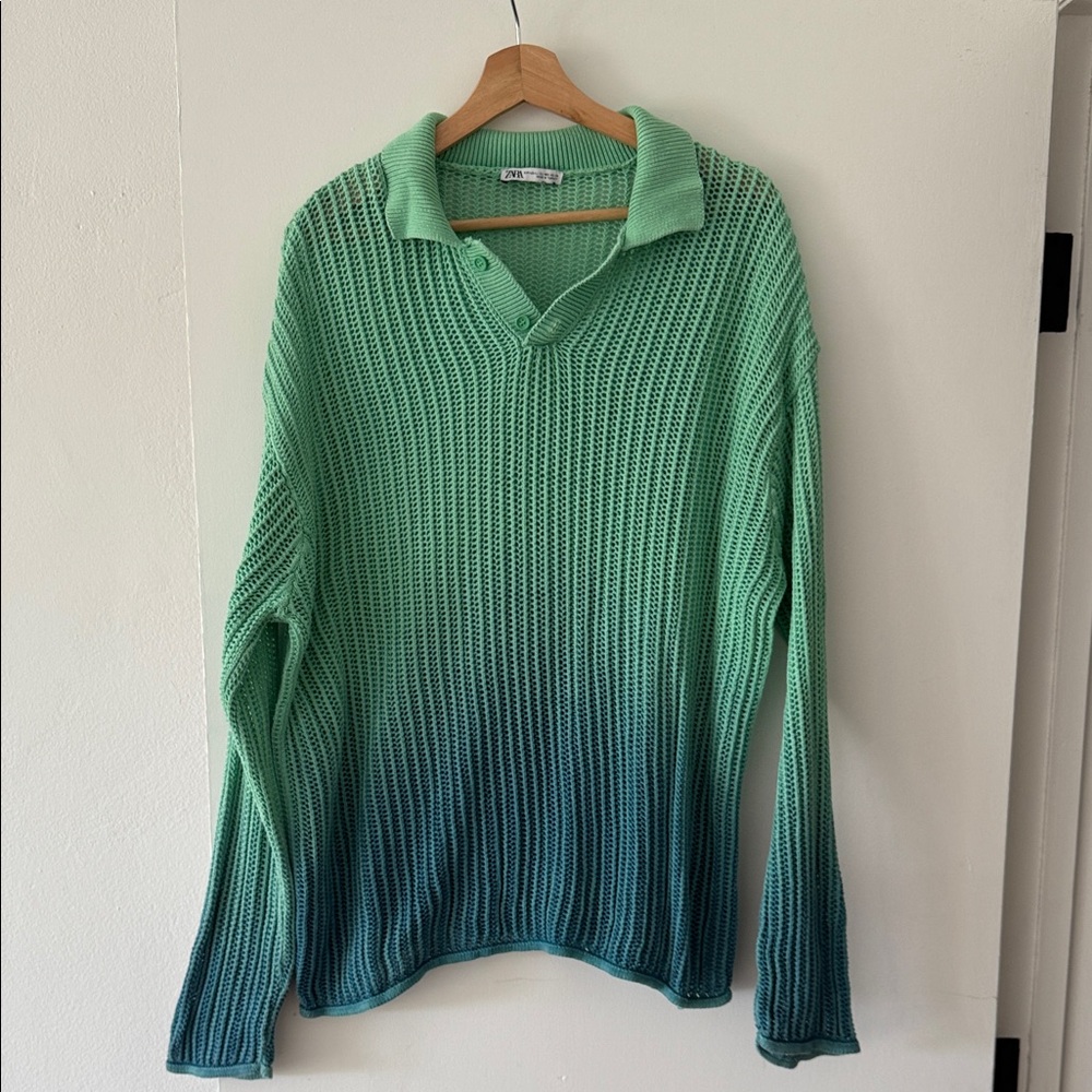 Zara Mint to Teal V-Neck Sweater